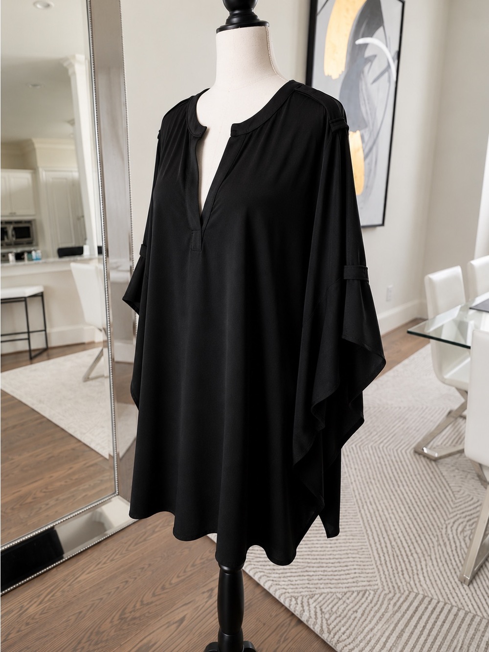 BCBGMAXAZRIA Black Draped Cape Sleeve Tunic Top M/L